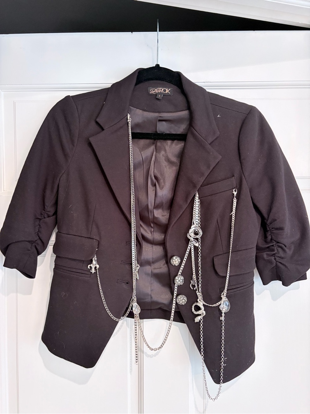 RARE LaROK Y2K Chain Charm Crystal Statement Blazer S